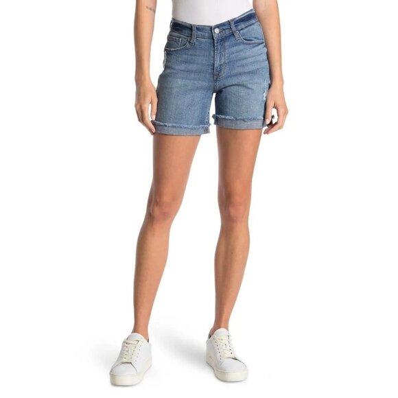 Kensie Womens Mid Rise Distressed Cuffed Bermuda Cut Off Jean Shorts Sz 8 New - Picture 1 of 8